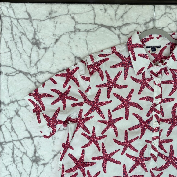 BAHAMA HAND PRINTS Starfish Pullover Shirt Men’s XXL White Red Blue Starfishes - Picture 4 of 11